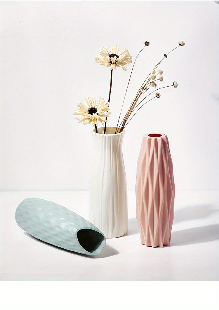 Minimalist Nordic-Style Plastic Vase - Durable, Rectangular Design for Living Room Decor