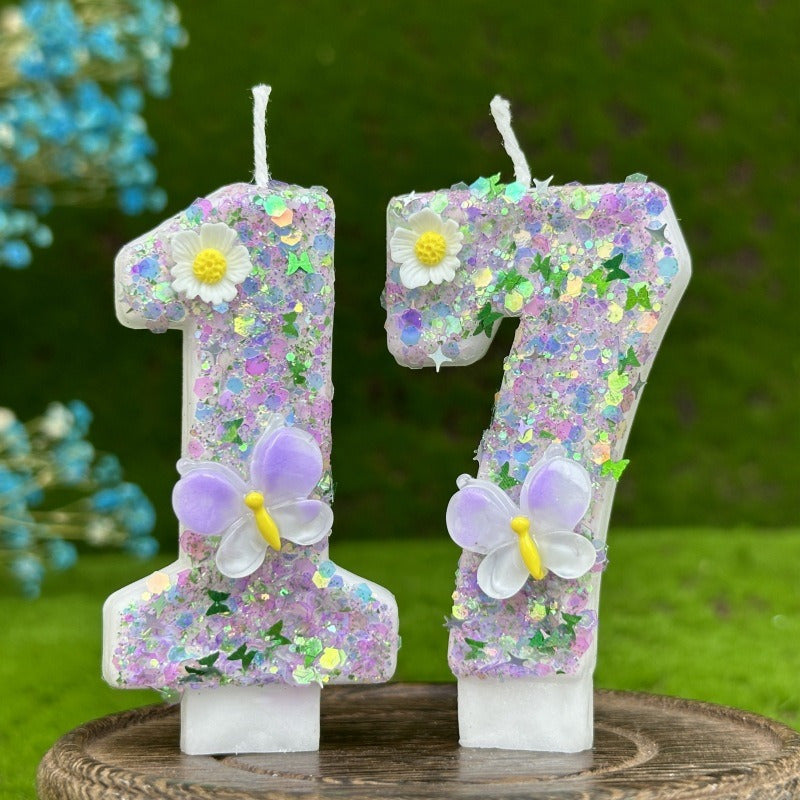 Sparkling Butterfly & Flower Designs Birthday Candle Set - Charming Cake Decorations, Party Favors & Home Decor