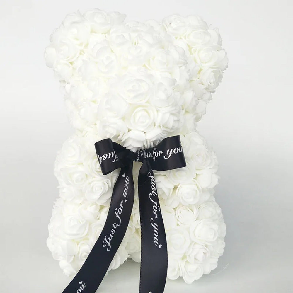 Artificial Rose Bear - 24.99cm Foam Flower Teddy - Multi-Occasion Plastic Floral Bear for Valentine's, Mother's Day, Thanksgiving, Birthday, Graduation - Creative Romantic Gift & Party Decoration
