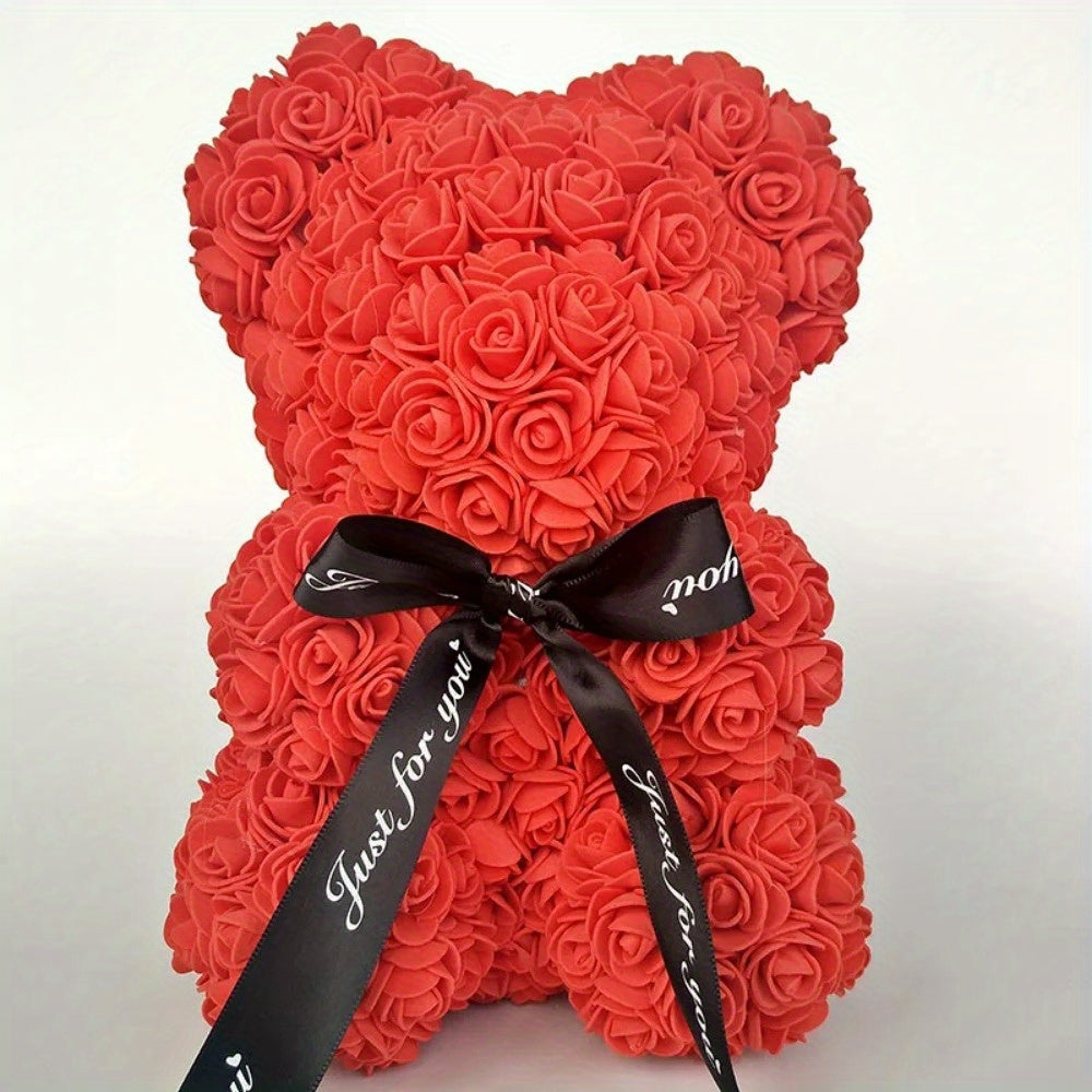 Artificial Rose Bear - 24.99cm Foam Flower Teddy - Multi-Occasion Plastic Floral Bear for Valentine's, Mother's Day, Thanksgiving, Birthday, Graduation - Creative Romantic Gift & Party Decoration