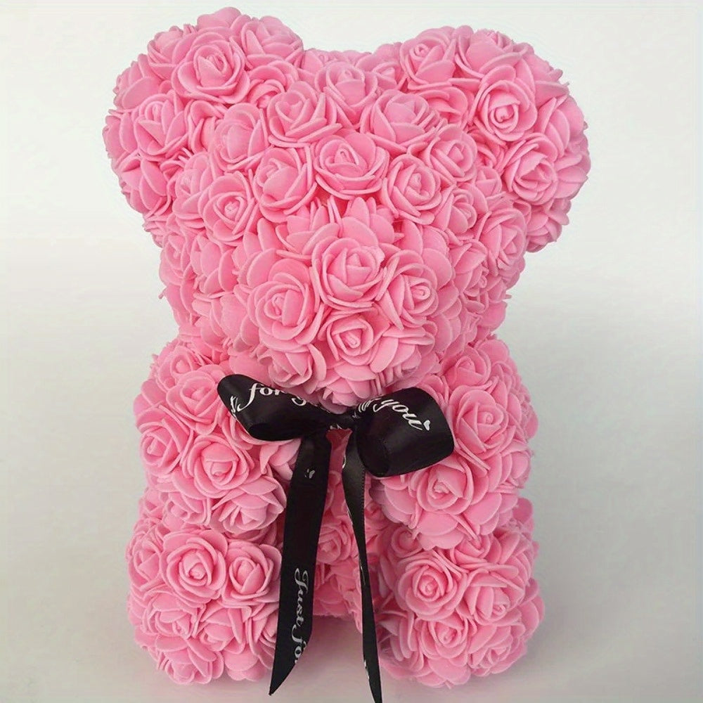 Artificial Rose Bear - 24.99cm Foam Flower Teddy - Multi-Occasion Plastic Floral Bear for Valentine's, Mother's Day, Thanksgiving, Birthday, Graduation - Creative Romantic Gift & Party Decoration
