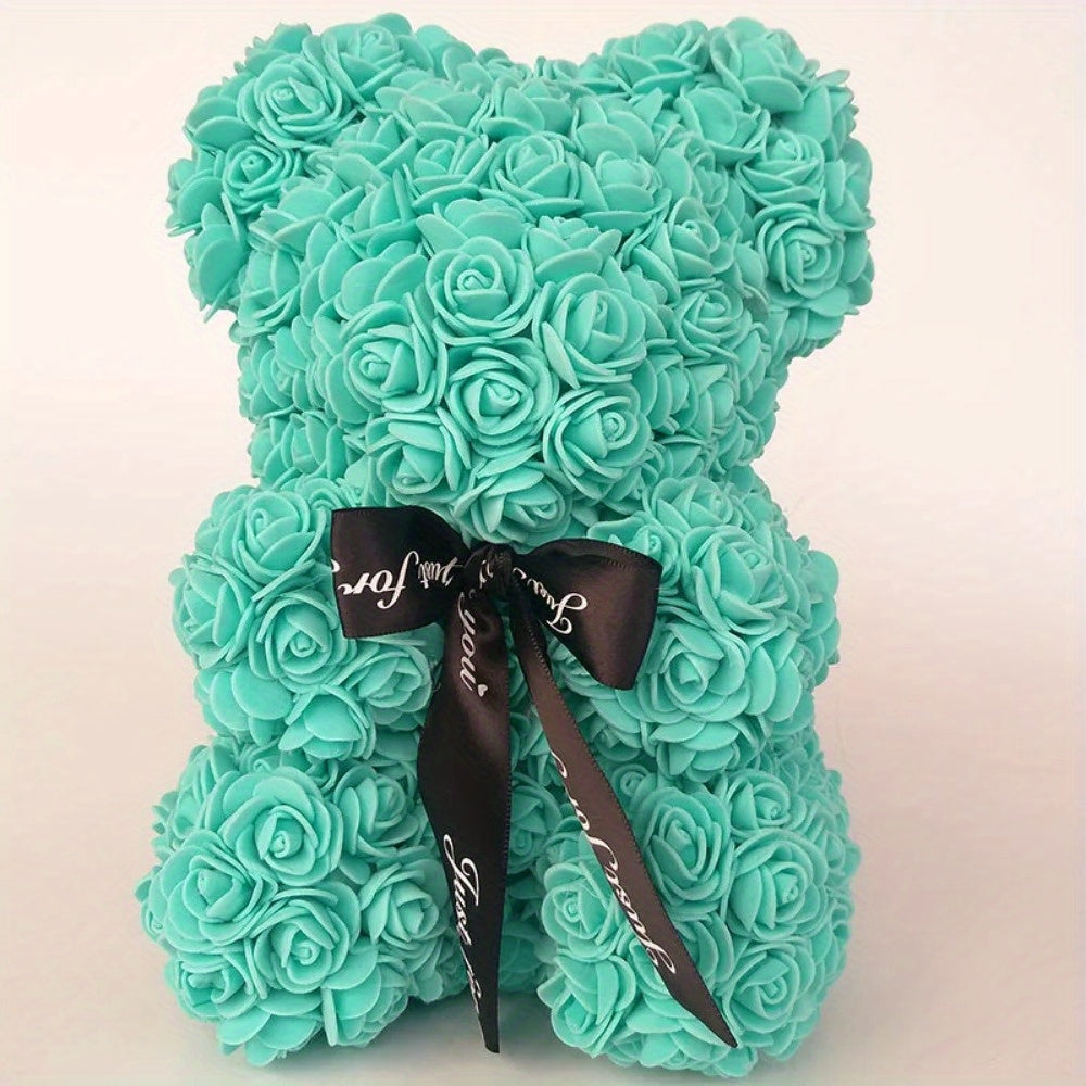 Artificial Rose Bear - 24.99cm Foam Flower Teddy - Multi-Occasion Plastic Floral Bear for Valentine's, Mother's Day, Thanksgiving, Birthday, Graduation - Creative Romantic Gift & Party Decoration