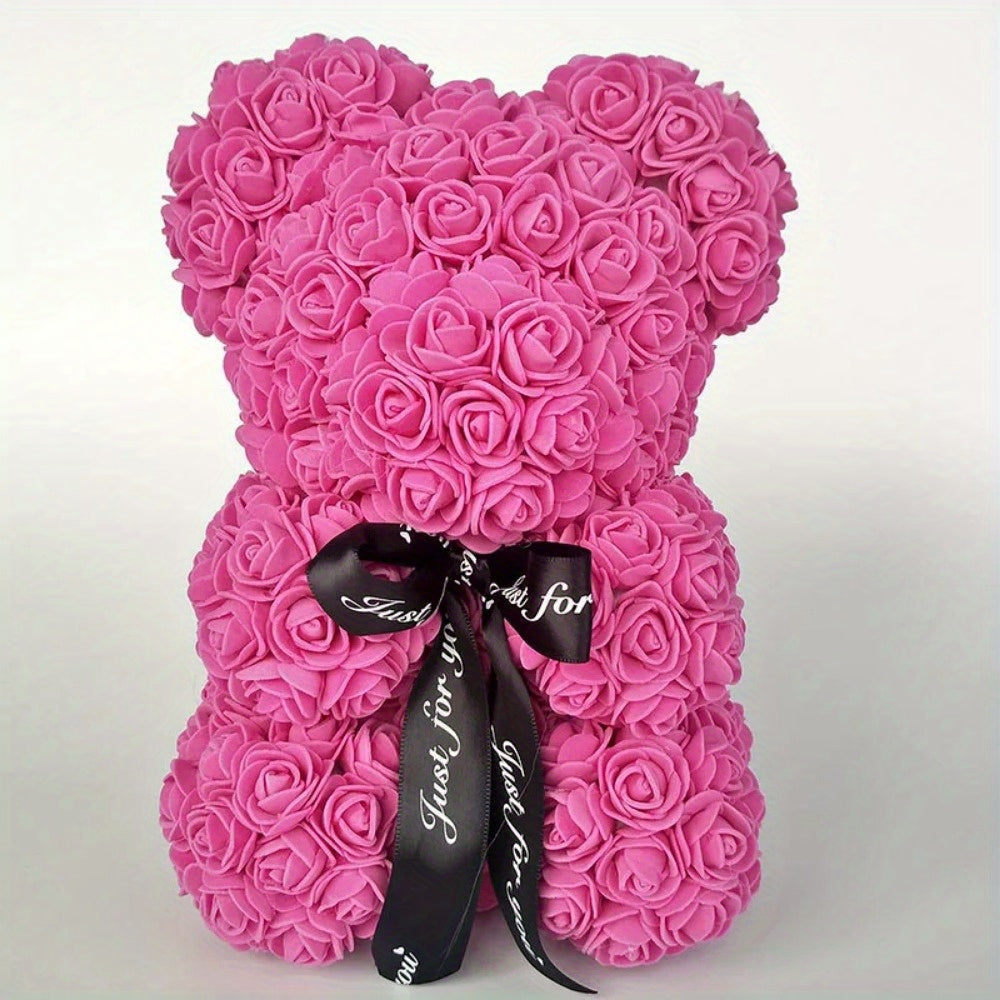 Artificial Rose Bear - 24.99cm Foam Flower Teddy - Multi-Occasion Plastic Floral Bear for Valentine's, Mother's Day, Thanksgiving, Birthday, Graduation - Creative Romantic Gift & Party Decoration