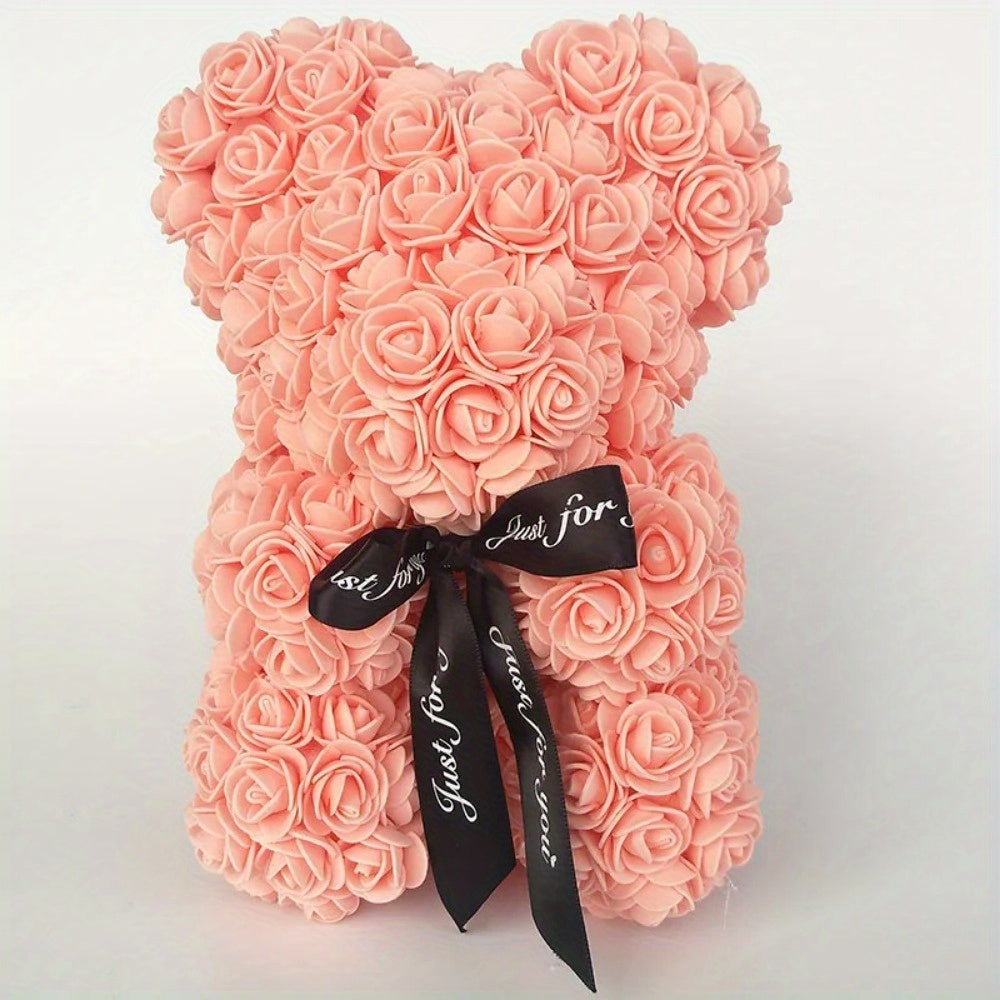 Artificial Rose Bear - 24.99cm Foam Flower Teddy - Multi-Occasion Plastic Floral Bear for Valentine's, Mother's Day, Thanksgiving, Birthday, Graduation - Creative Romantic Gift & Party Decoration
