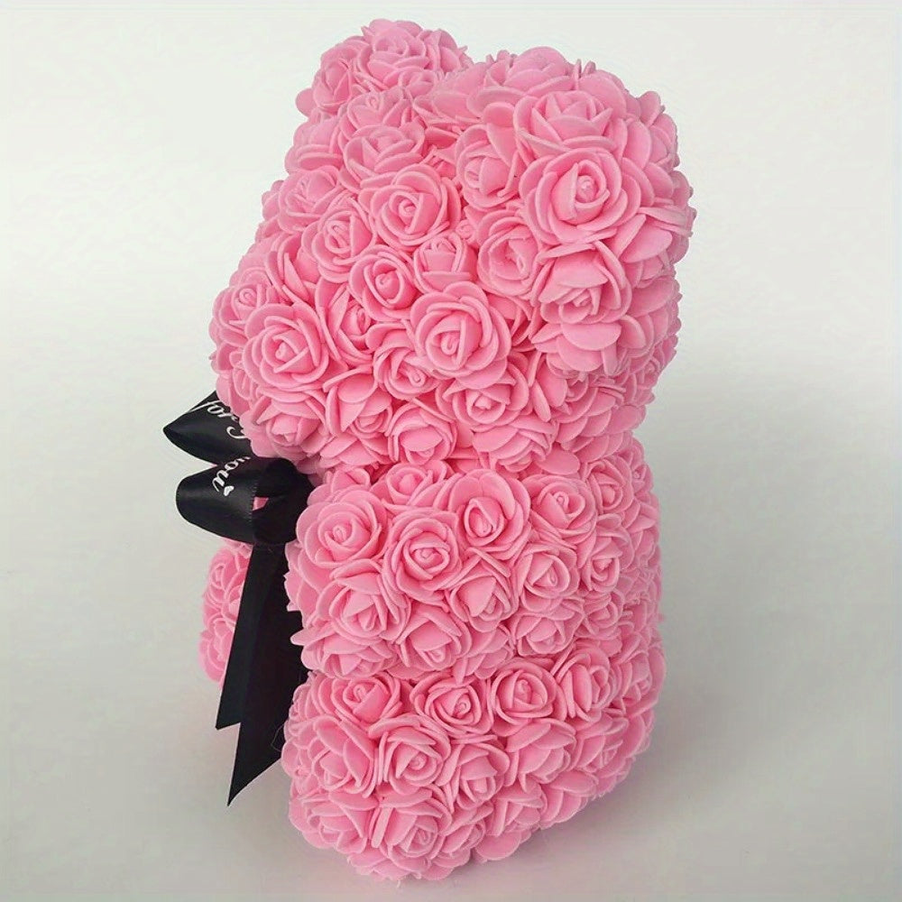 Artificial Rose Bear - 24.99cm Foam Flower Teddy - Multi-Occasion Plastic Floral Bear for Valentine's, Mother's Day, Thanksgiving, Birthday, Graduation - Creative Romantic Gift & Party Decoration