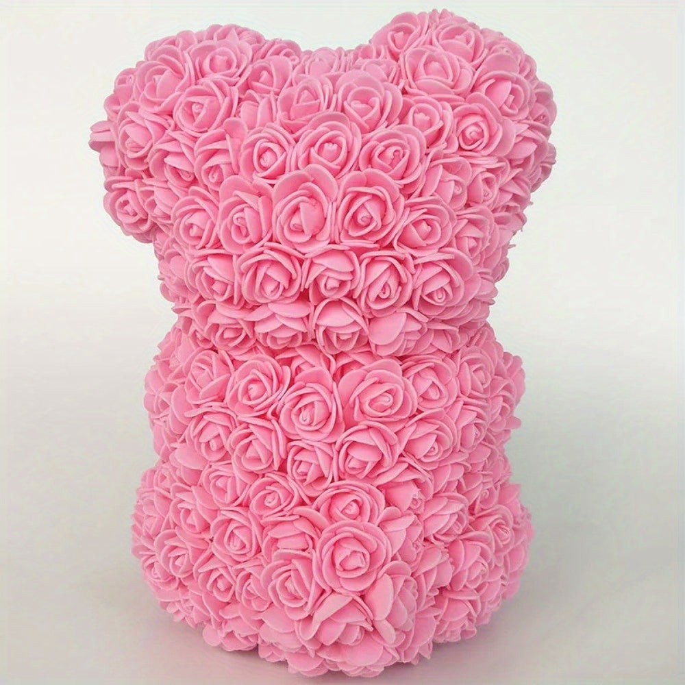 Artificial Rose Bear - 24.99cm Foam Flower Teddy - Multi-Occasion Plastic Floral Bear for Valentine's, Mother's Day, Thanksgiving, Birthday, Graduation - Creative Romantic Gift & Party Decoration