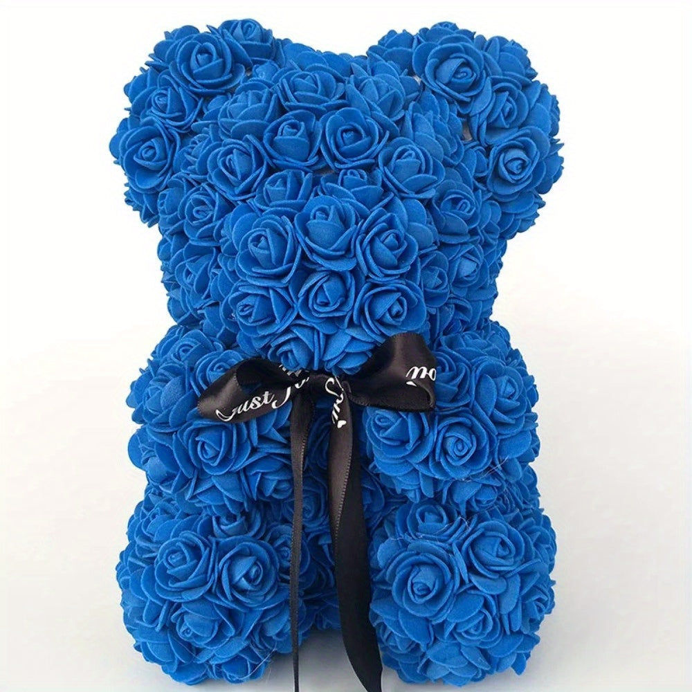 Artificial Rose Bear - 24.99cm Foam Flower Teddy - Multi-Occasion Plastic Floral Bear for Valentine's, Mother's Day, Thanksgiving, Birthday, Graduation - Creative Romantic Gift & Party Decoration