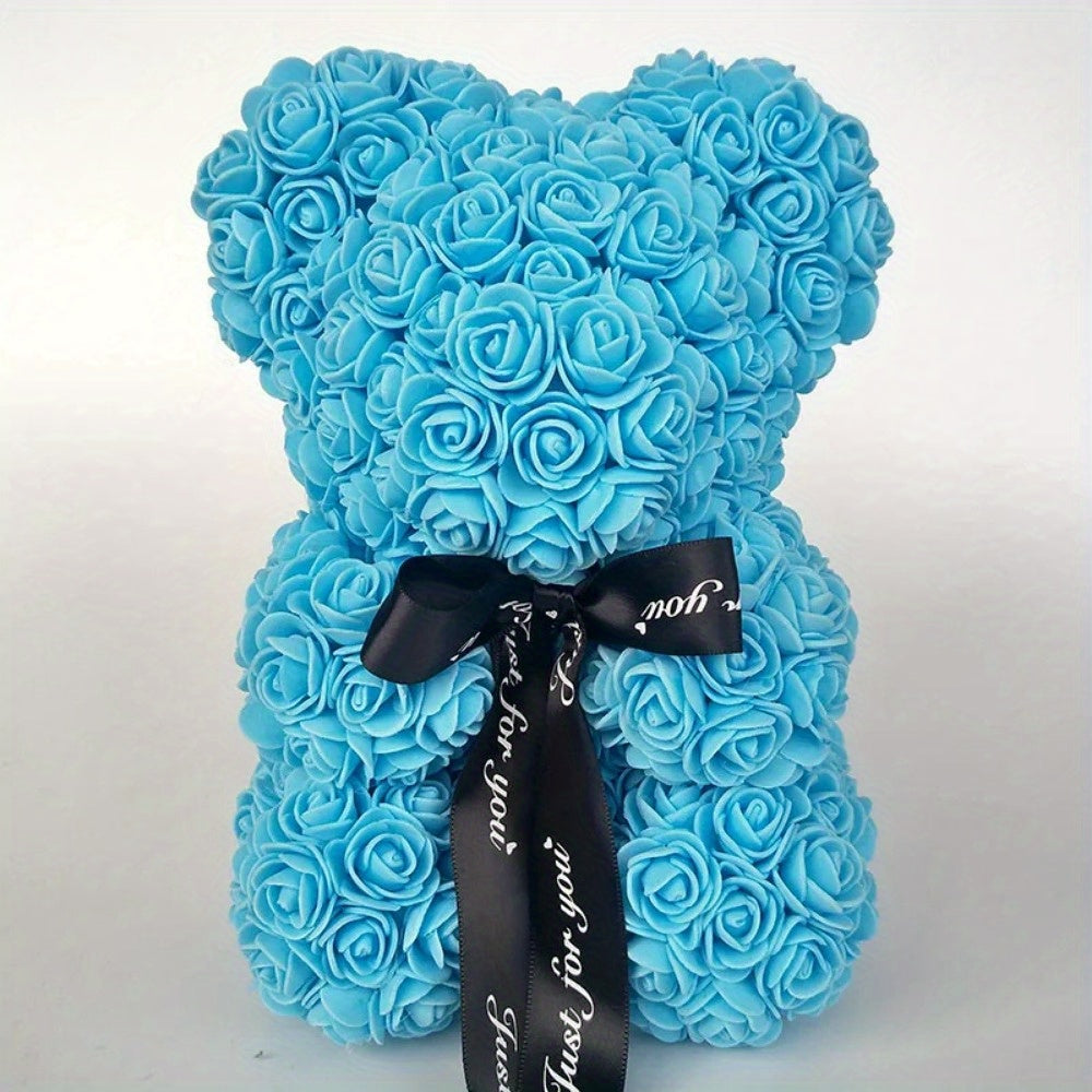Artificial Rose Bear - 24.99cm Foam Flower Teddy - Multi-Occasion Plastic Floral Bear for Valentine's, Mother's Day, Thanksgiving, Birthday, Graduation - Creative Romantic Gift & Party Decoration