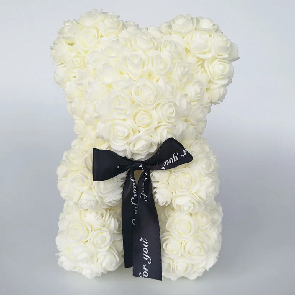 Artificial Rose Bear - 24.99cm Foam Flower Teddy - Multi-Occasion Plastic Floral Bear for Valentine's, Mother's Day, Thanksgiving, Birthday, Graduation - Creative Romantic Gift & Party Decoration