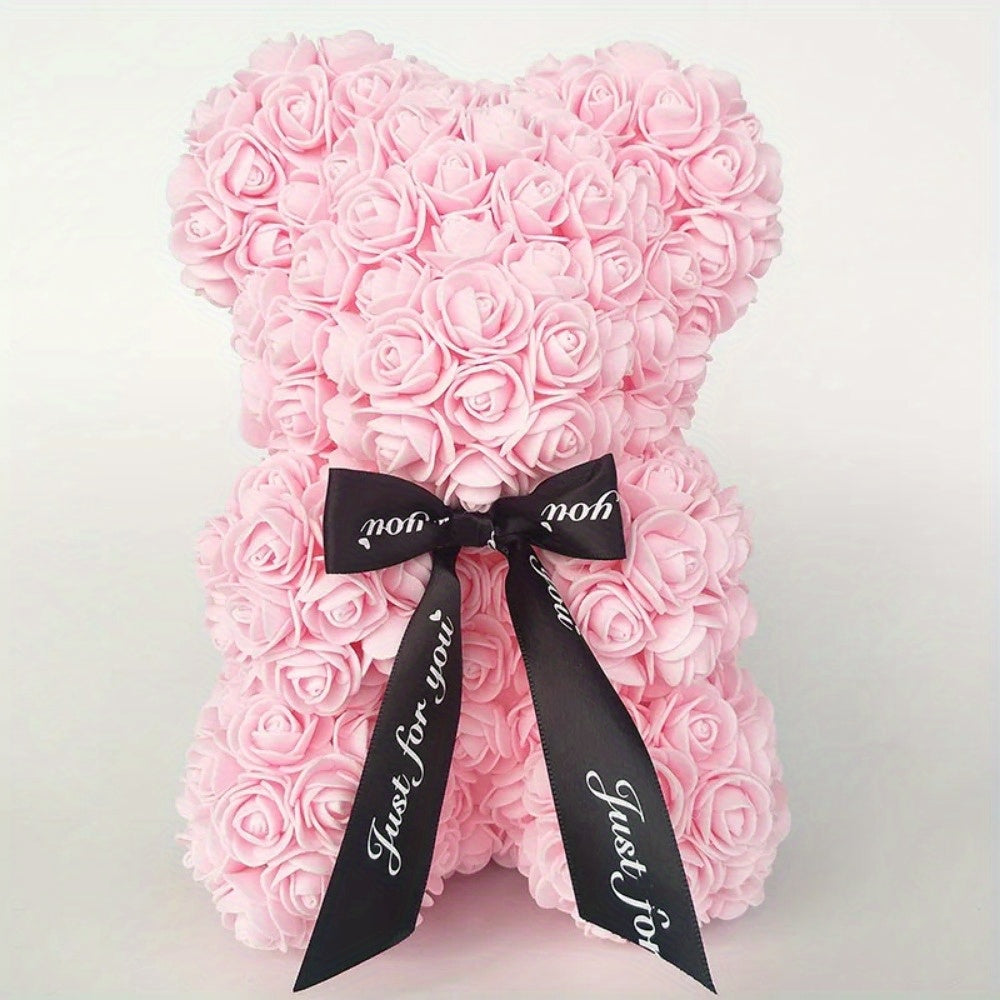 Artificial Rose Bear - 24.99cm Foam Flower Teddy - Multi-Occasion Plastic Floral Bear for Valentine's, Mother's Day, Thanksgiving, Birthday, Graduation - Creative Romantic Gift & Party Decoration