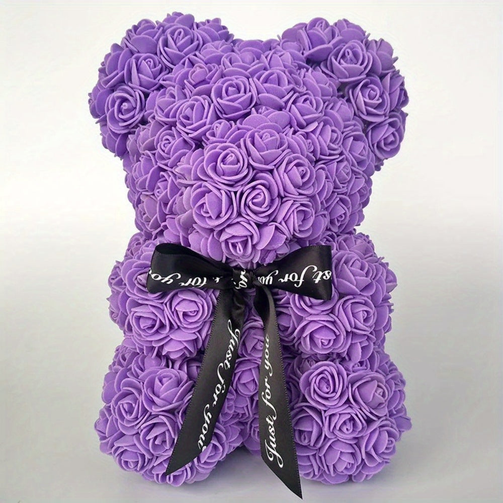 Artificial Rose Bear - 24.99cm Foam Flower Teddy - Multi-Occasion Plastic Floral Bear for Valentine's, Mother's Day, Thanksgiving, Birthday, Graduation - Creative Romantic Gift & Party Decoration