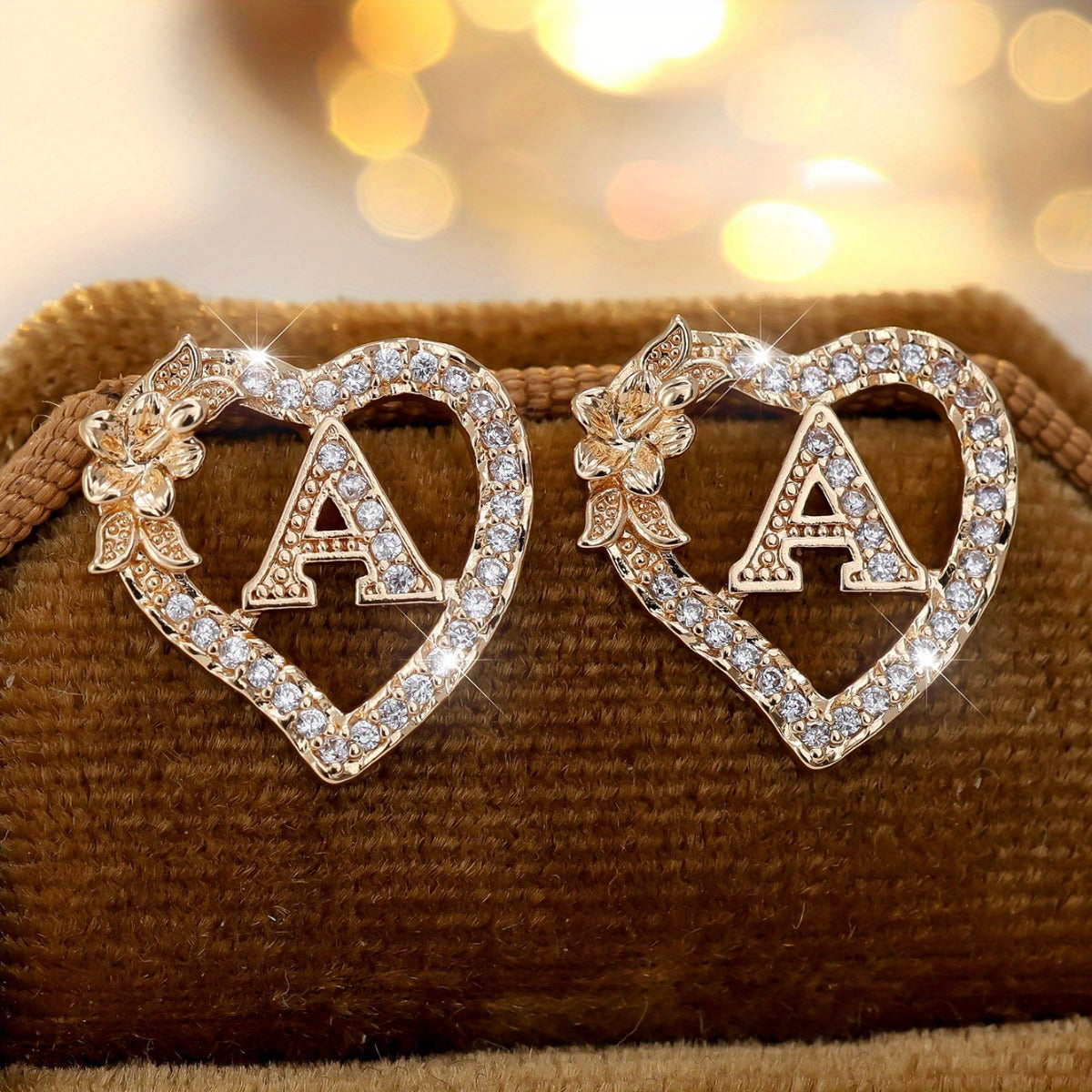2pcs/Set Heart-Shaped Initial Letter Earrings, Fashionable Exquisite Uppercase Name Earrings with Delicate Flower-Shaped Design, April Birthstone Stud Earrings for Women, Suitable for Daily Wear and Gifts