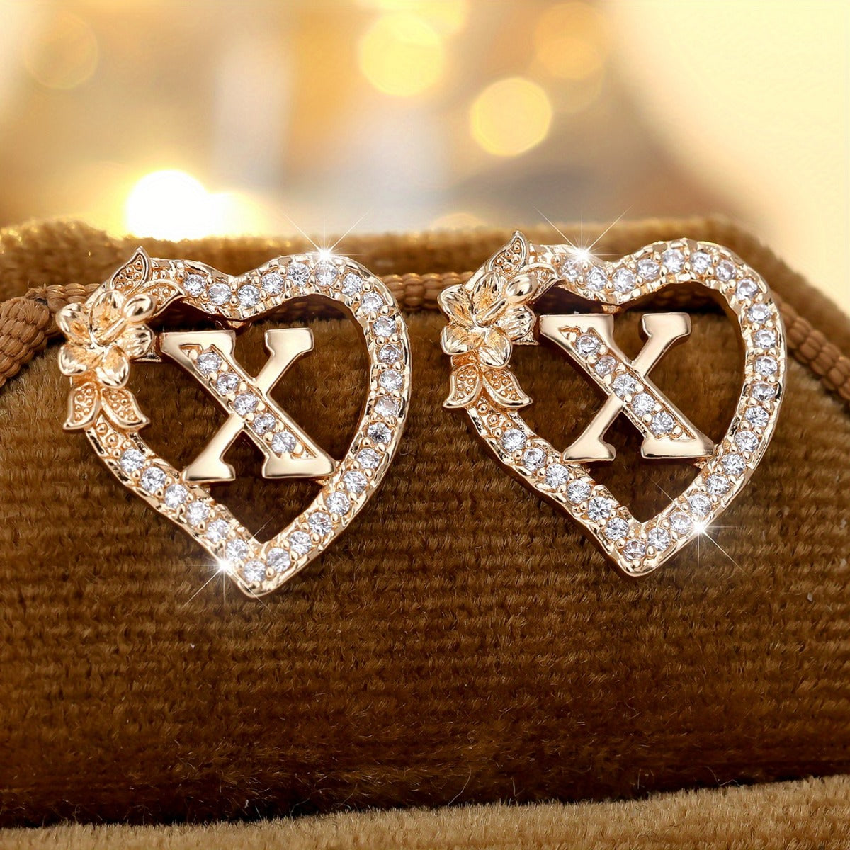 2pcs/Set Heart-Shaped Initial Letter Earrings, Fashionable Exquisite Uppercase Name Earrings with Delicate Flower-Shaped Design, April Birthstone Stud Earrings for Women, Suitable for Daily Wear and Gifts