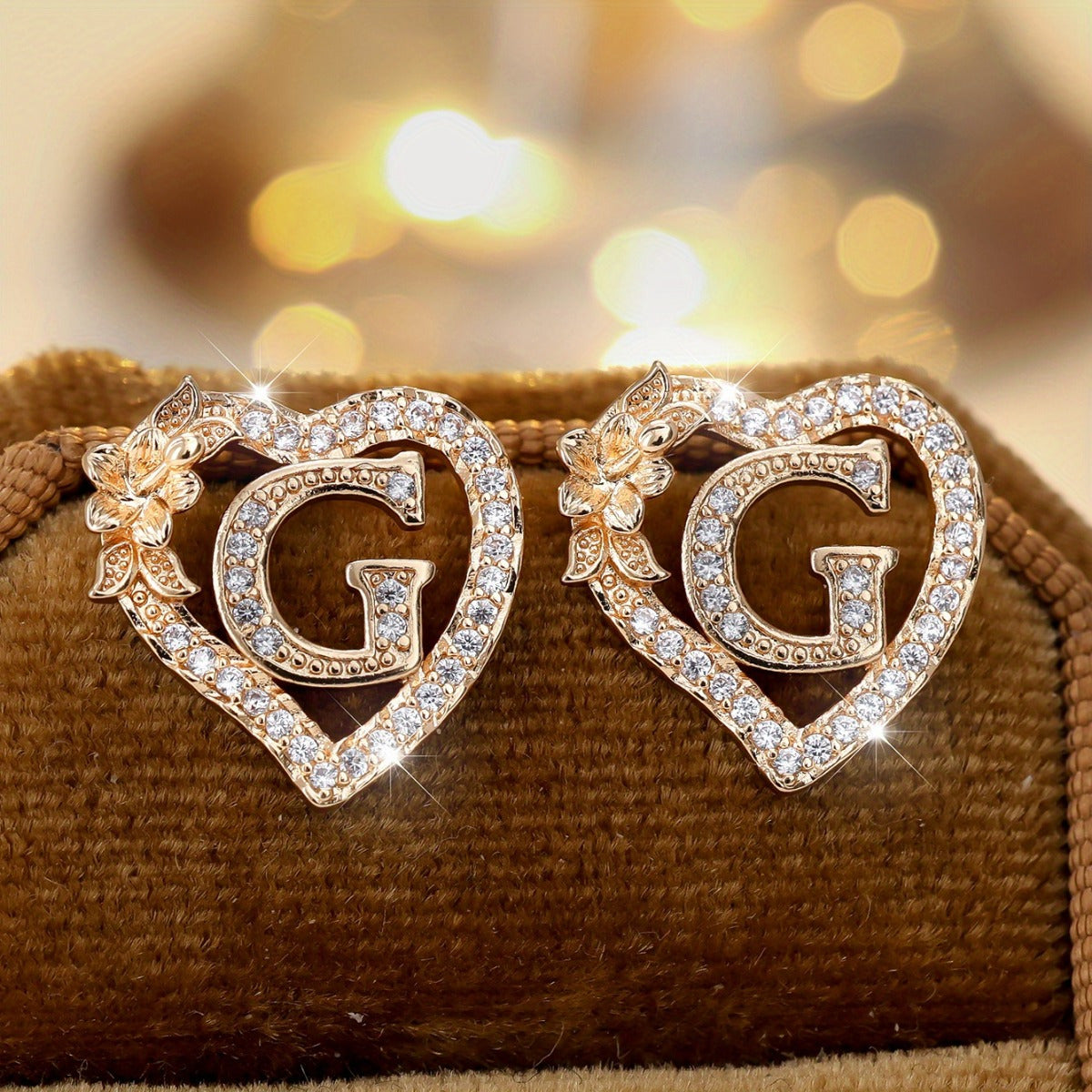 2pcs/Set Heart-Shaped Initial Letter Earrings, Fashionable Exquisite Uppercase Name Earrings with Delicate Flower-Shaped Design, April Birthstone Stud Earrings for Women, Suitable for Daily Wear and Gifts