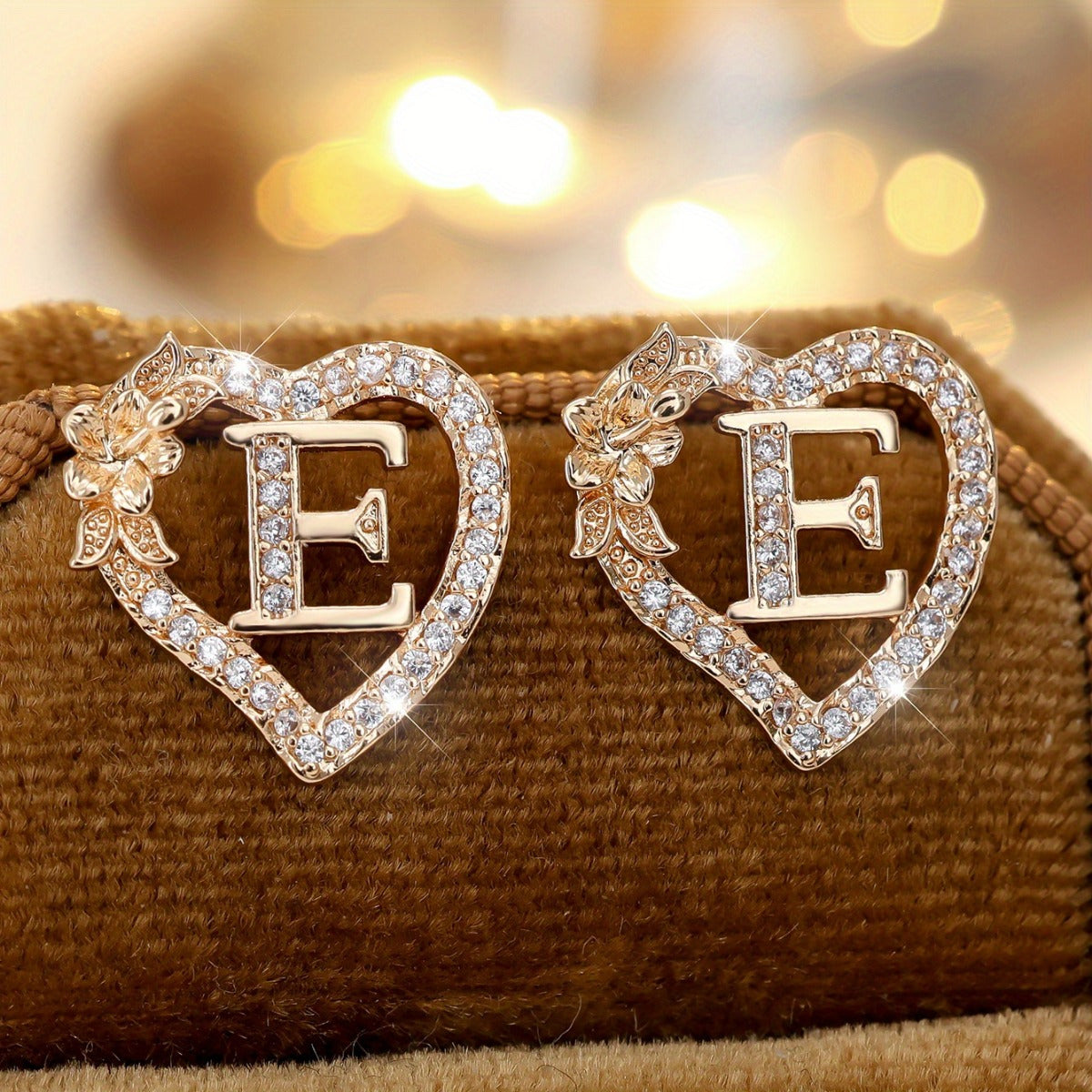 2pcs/Set Heart-Shaped Initial Letter Earrings, Fashionable Exquisite Uppercase Name Earrings with Delicate Flower-Shaped Design, April Birthstone Stud Earrings for Women, Suitable for Daily Wear and Gifts