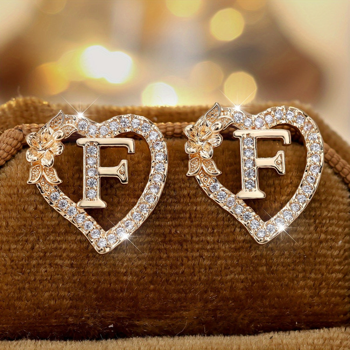 2pcs/Set Heart-Shaped Initial Letter Earrings, Fashionable Exquisite Uppercase Name Earrings with Delicate Flower-Shaped Design, April Birthstone Stud Earrings for Women, Suitable for Daily Wear and Gifts