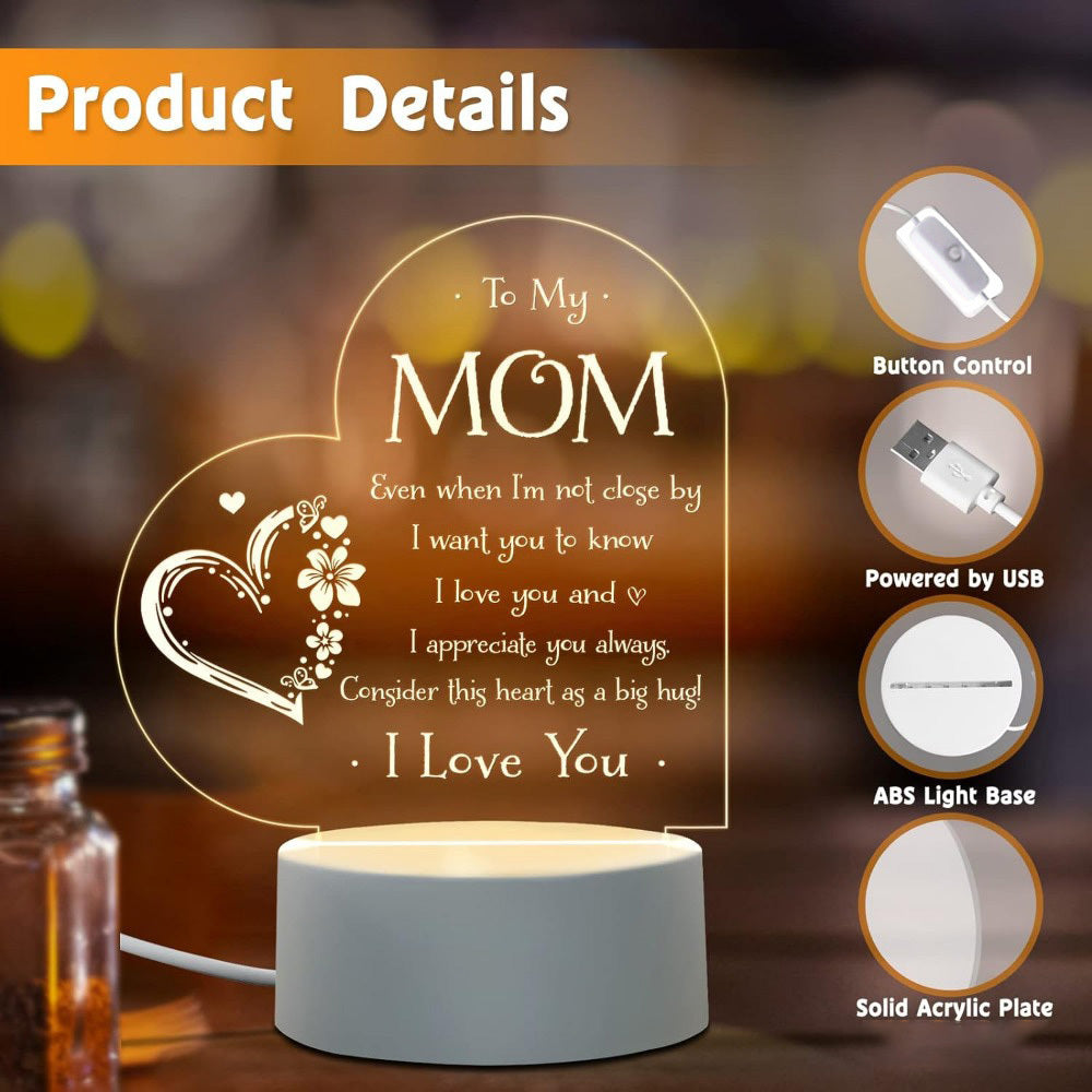 1pc, Gifts for Mom - Engraved Night Light, Mom Birthday Gifts, Mom Gifts from Daughter Son on Christmas Mothers Day Valentines Day, Night Lamp Present
