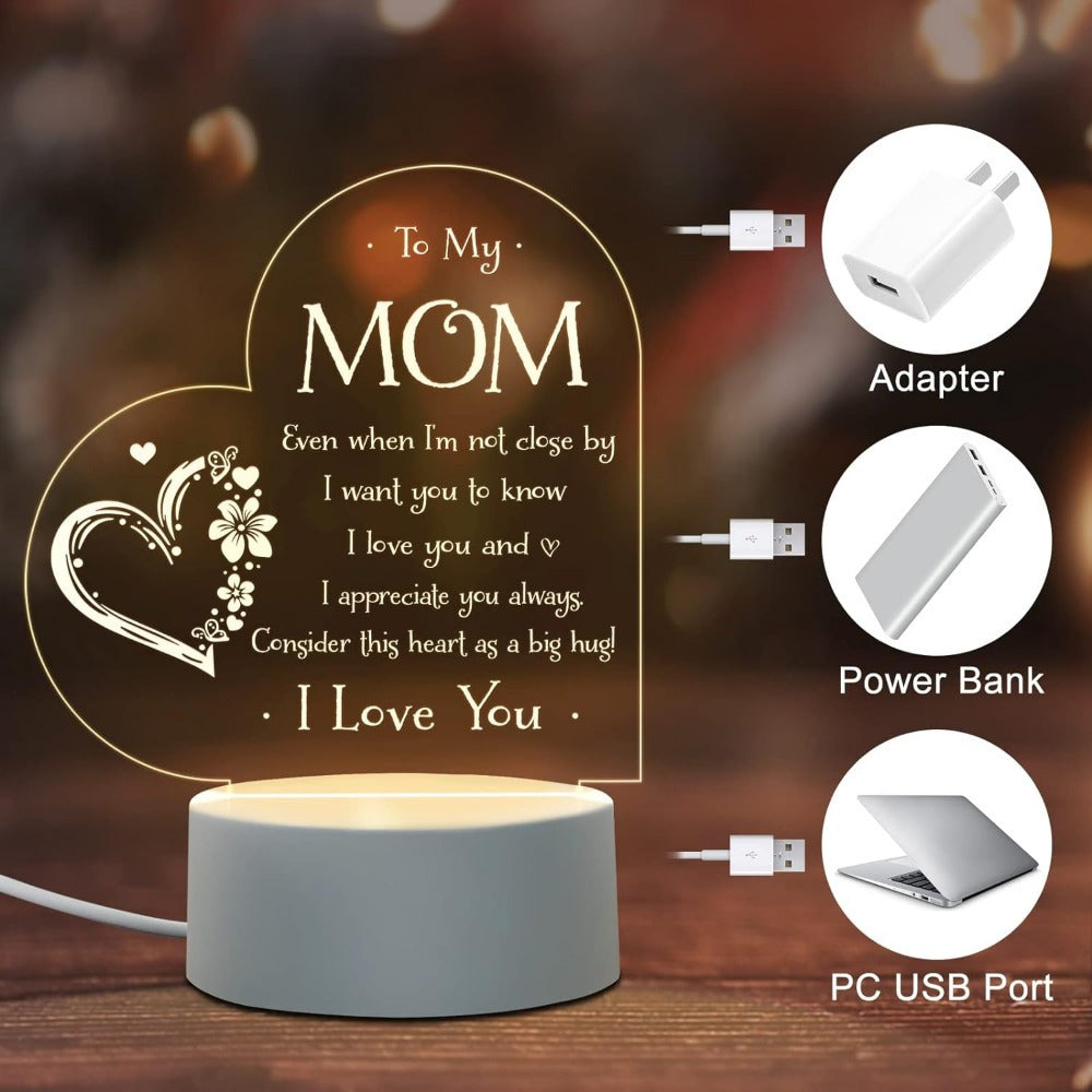 1pc, Gifts for Mom - Engraved Night Light, Mom Birthday Gifts, Mom Gifts from Daughter Son on Christmas Mothers Day Valentines Day, Night Lamp Present