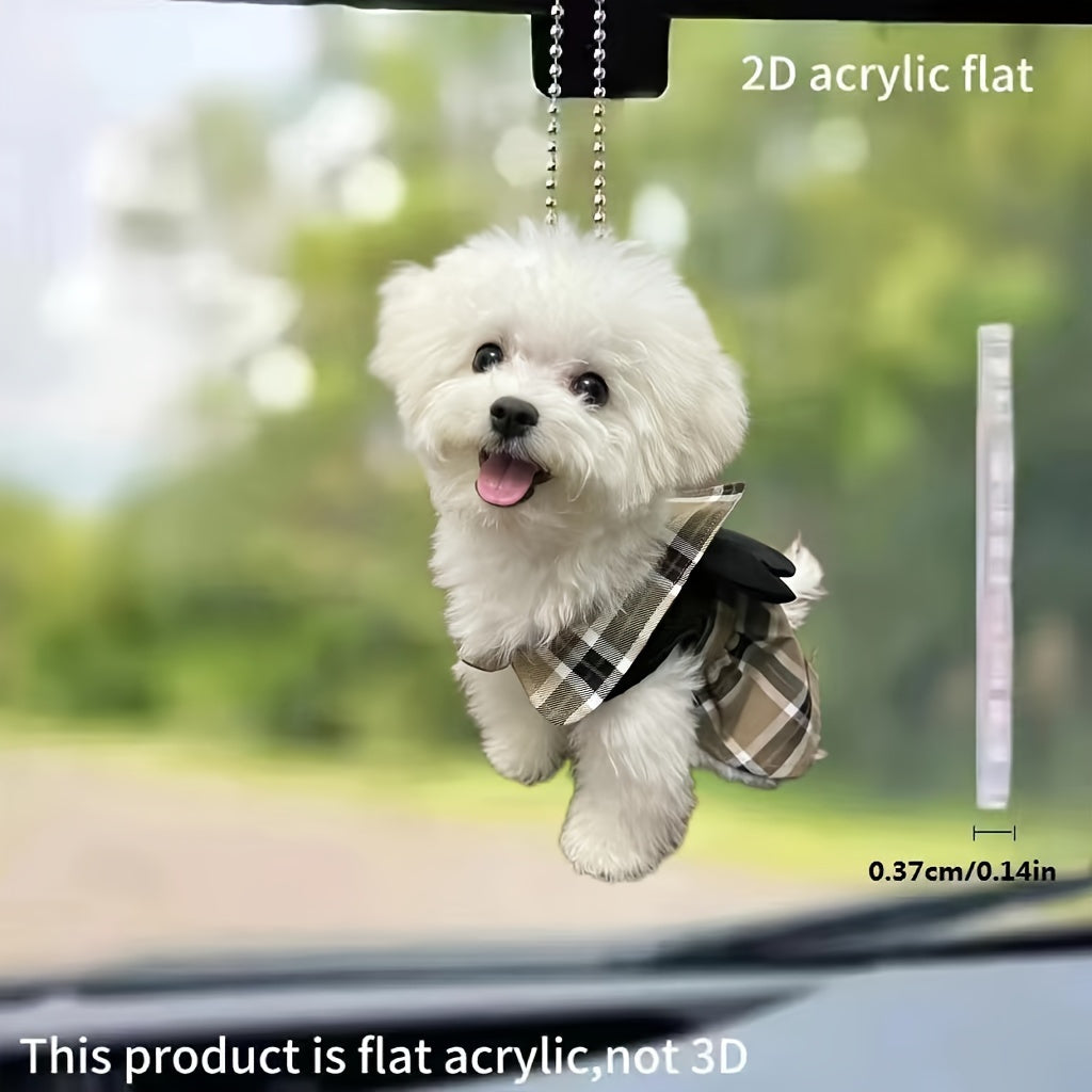 Adorable 2D Acrylic Cute Puppy Car Hanging Decoration - Perfect for Holiday, Christmas Tree, Couple Gifts, Home Decor, Keychain, Backpack Pendant - Ideal for Fathers Day, Graduation, Mothers Day, New Year, Valentines Day Cele