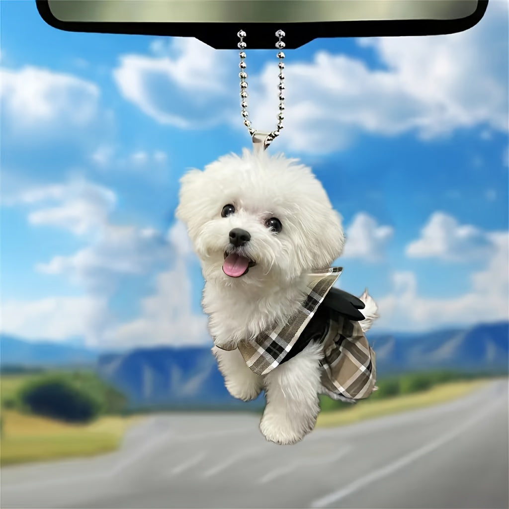 Adorable 2D Acrylic Cute Puppy Car Hanging Decoration - Perfect for Holiday, Christmas Tree, Couple Gifts, Home Decor, Keychain, Backpack Pendant - Ideal for Fathers Day, Graduation, Mothers Day, New Year, Valentines Day Cele