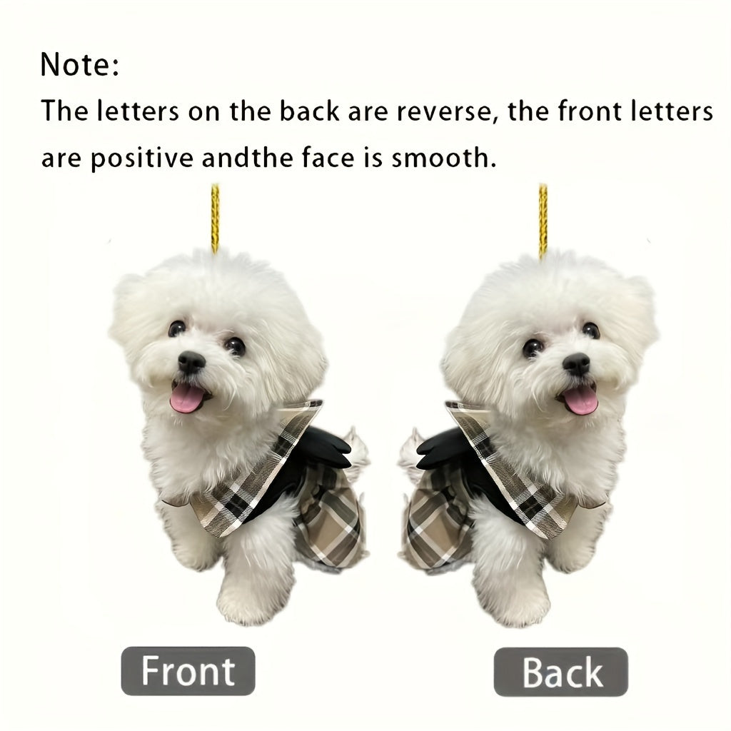 Adorable 2D Acrylic Cute Puppy Car Hanging Decoration - Perfect for Holiday, Christmas Tree, Couple Gifts, Home Decor, Keychain, Backpack Pendant - Ideal for Fathers Day, Graduation, Mothers Day, New Year, Valentines Day Cele
