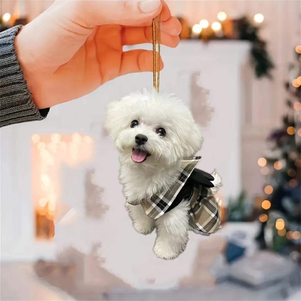 Adorable 2D Acrylic Cute Puppy Car Hanging Decoration - Perfect for Holiday, Christmas Tree, Couple Gifts, Home Decor, Keychain, Backpack Pendant - Ideal for Fathers Day, Graduation, Mothers Day, New Year, Valentines Day Cele
