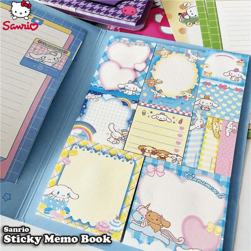 Hello Kitty Sticky Memo Book: 2 Letter Paper Designs + 11 Sticky Note Designs, 30 Sheets Each, Total 330 Sheets - A5 Size - Available in 6 Sanrio Character Covers - Perfect for Notes, Memos, and Gifts