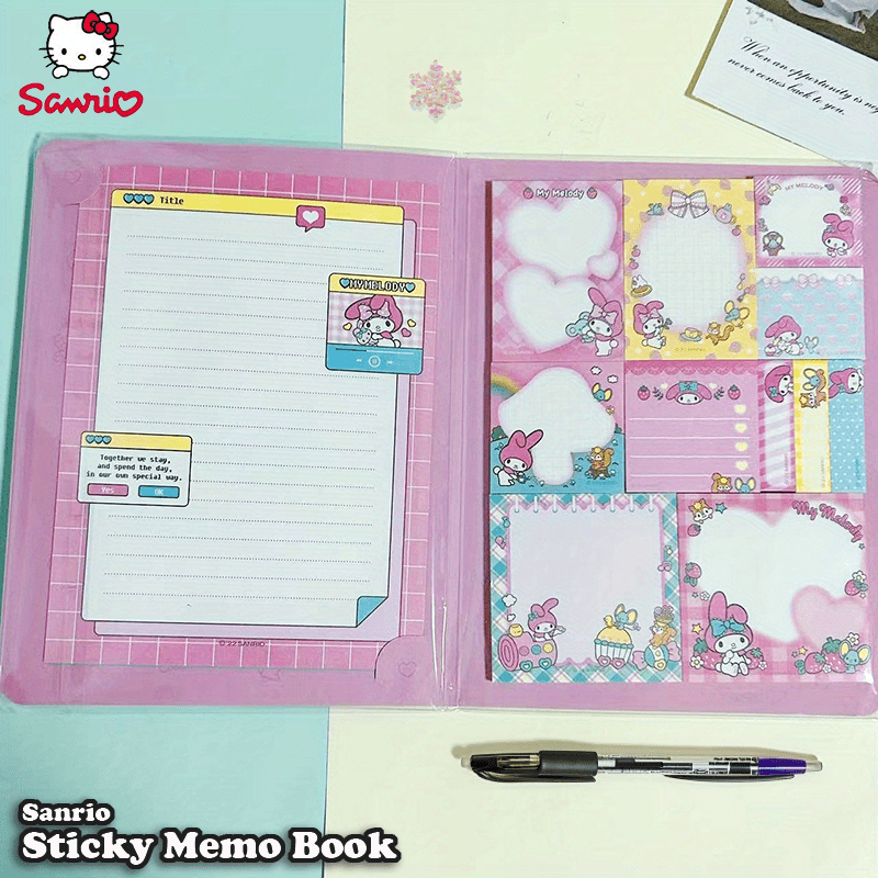 Hello Kitty Sticky Memo Book: 2 Letter Paper Designs + 11 Sticky Note Designs, 30 Sheets Each, Total 330 Sheets - A5 Size - Available in 6 Sanrio Character Covers - Perfect for Notes, Memos, and Gifts