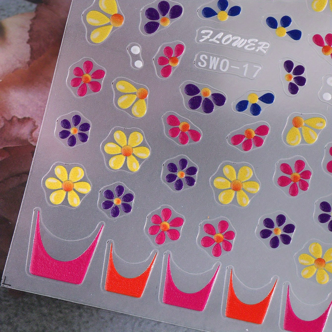 [5D Embossed] Colorful 5D Embossed Flower Nail Stickers | 1 Sheet | Plastic | Semi-Glossy, Self-Adhesive | DIY Summer Manicure Decor | Summer