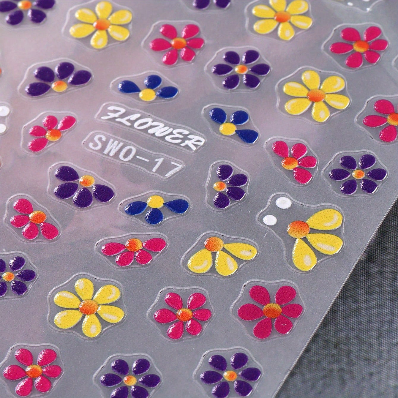 [5D Embossed] Colorful 5D Embossed Flower Nail Stickers | 1 Sheet | Plastic | Semi-Glossy, Self-Adhesive | DIY Summer Manicure Decor | Summer