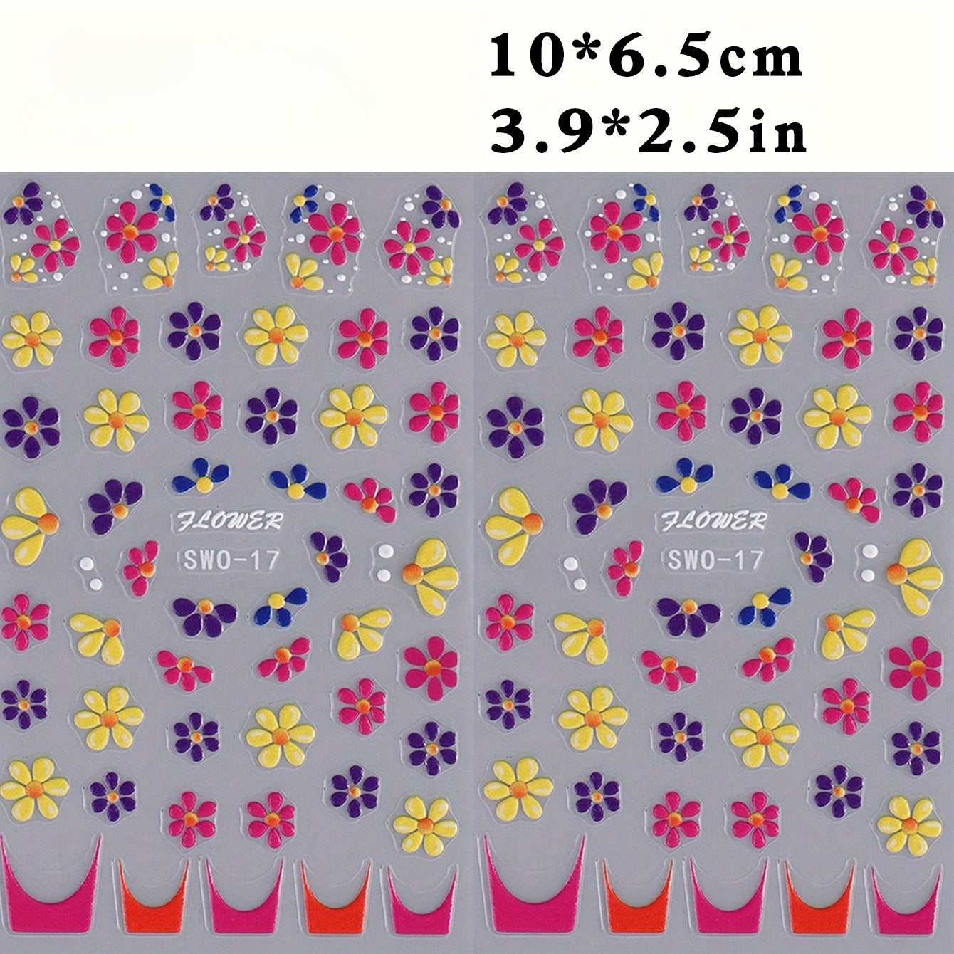 [5D Embossed] Colorful 5D Embossed Flower Nail Stickers | 1 Sheet | Plastic | Semi-Glossy, Self-Adhesive | DIY Summer Manicure Decor | Summer