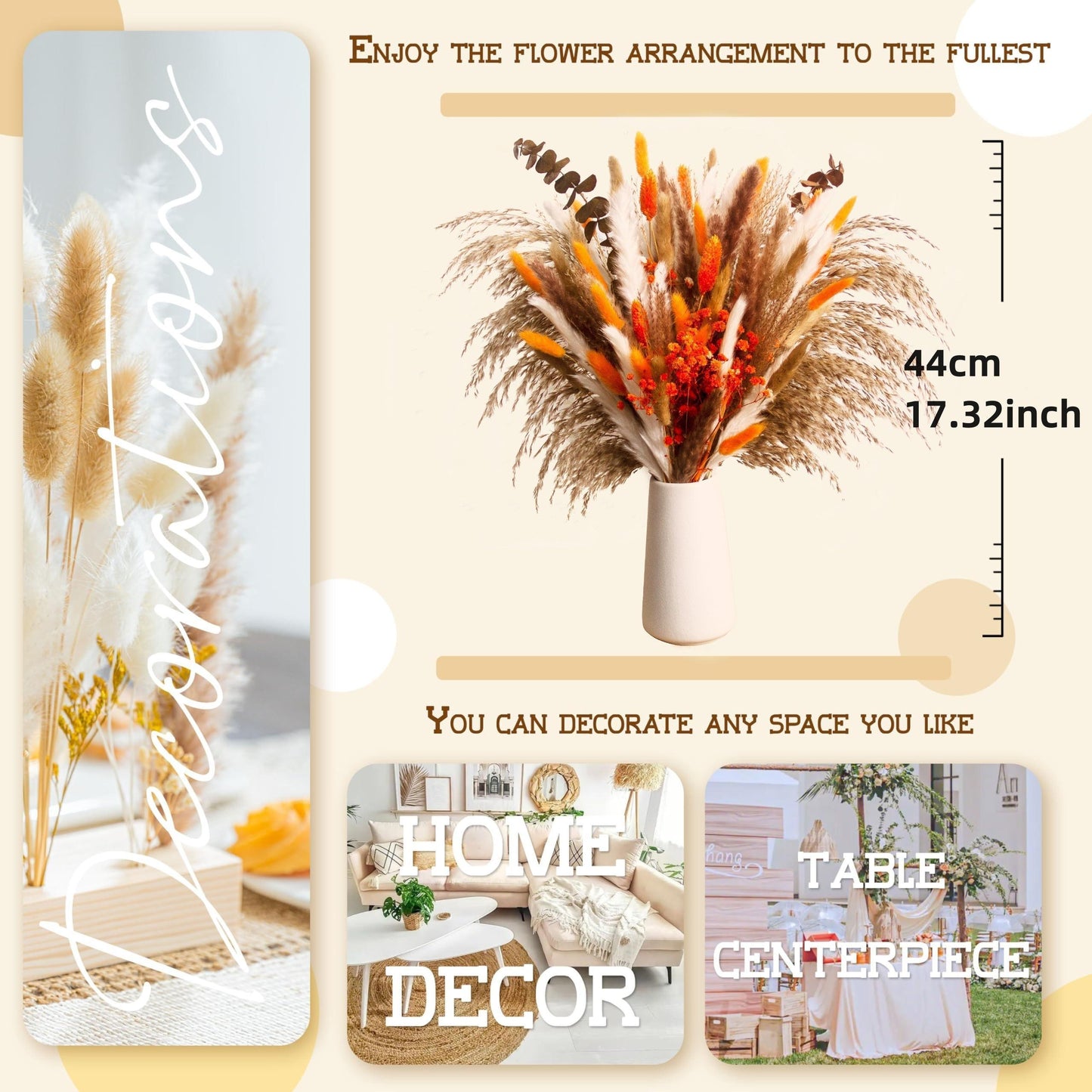 91pcs Autumn Elegance Dried Flower Bouquet - Preserved Gypsophila, Pampas Grass & Eucalyptus for Home & Office Decor | Perfect for Weddings, Parties & Seasonal Celebrations