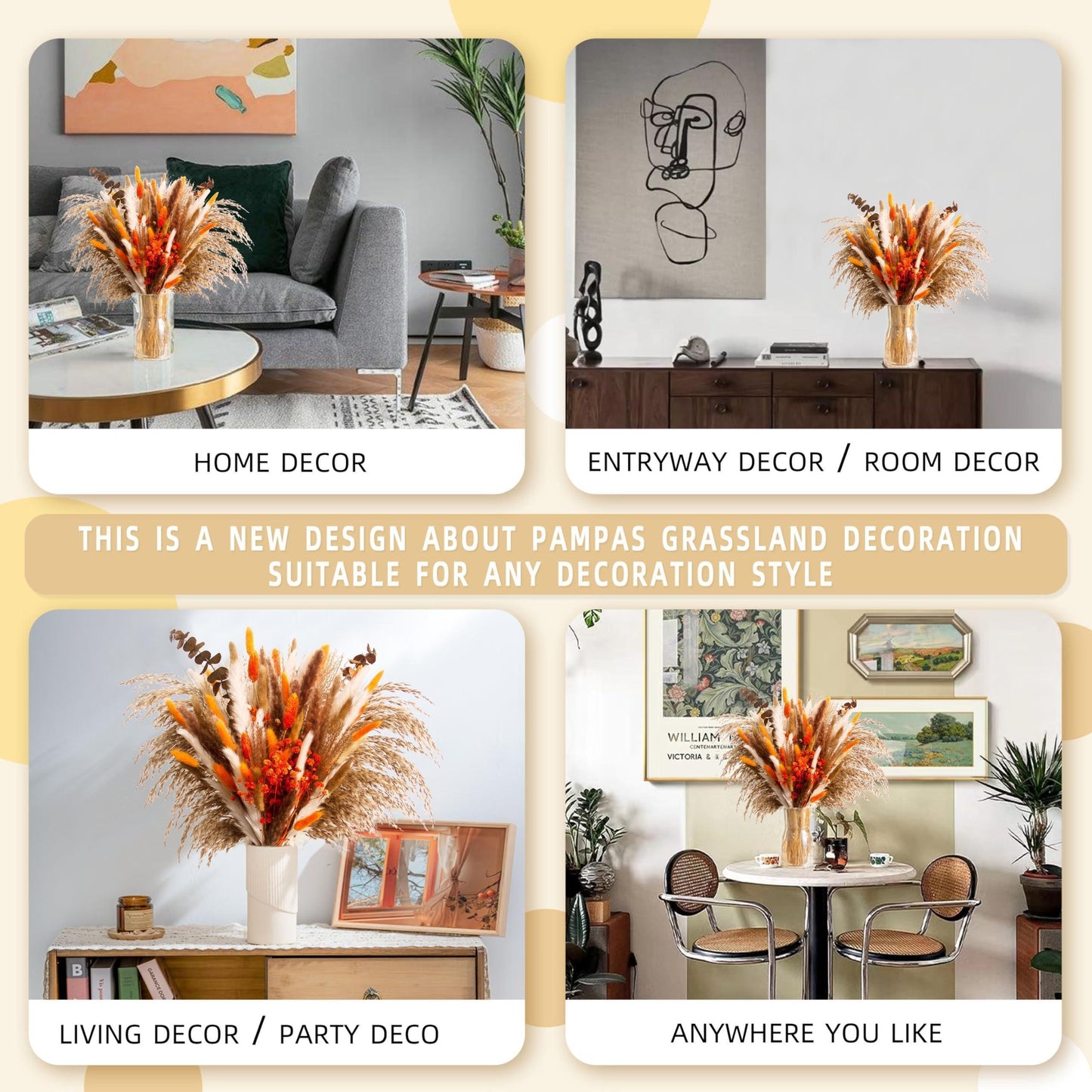 91pcs Autumn Elegance Dried Flower Bouquet - Preserved Gypsophila, Pampas Grass & Eucalyptus for Home & Office Decor | Perfect for Weddings, Parties & Seasonal Celebrations