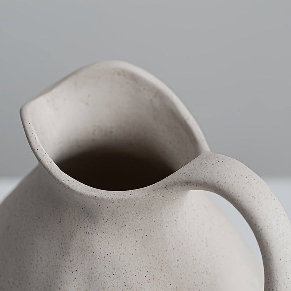 NJCHARMS Ceramic Kettle Vase 1pc, Farmhouse Style Decorative Pitcher without Battery, Power-Free Rustic White Flower Vase, Cylinder Clay Pottery Centerpiece for Living Room Decor, Handle Design