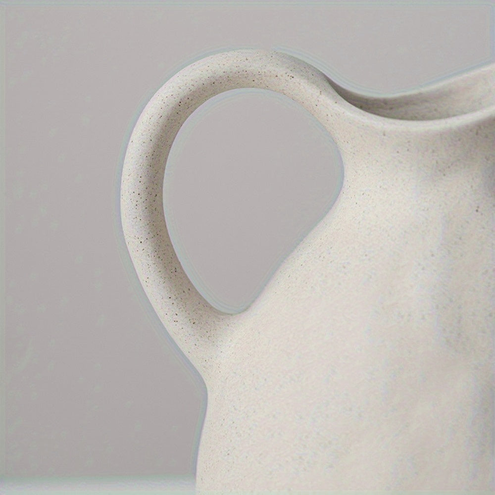 NJCHARMS Ceramic Kettle Vase 1pc, Farmhouse Style Decorative Pitcher without Battery, Power-Free Rustic White Flower Vase, Cylinder Clay Pottery Centerpiece for Living Room Decor, Handle Design