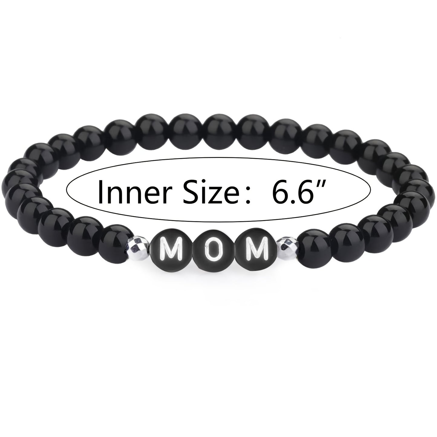 MAMA/ DAD Letter Beaded Bracelet Black Smooth Round Beads Stretch Father's Day/ Mother's Day Hand Jewelry Gift