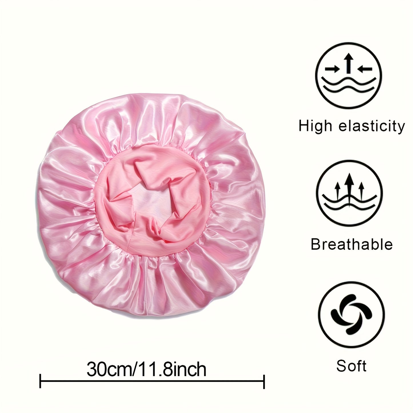 2023 New Women'S Fashion Hair Bonnet - Wide Brim Elastic Sleep Cap for Curly Straight Hair, Pink Fluffy Polyester Bath Hat with Ruffled Edges, Oil-Free Dry Hair Cover for Sleep & Relaxation, Hair Bonnet for Sleeping, Comforta
