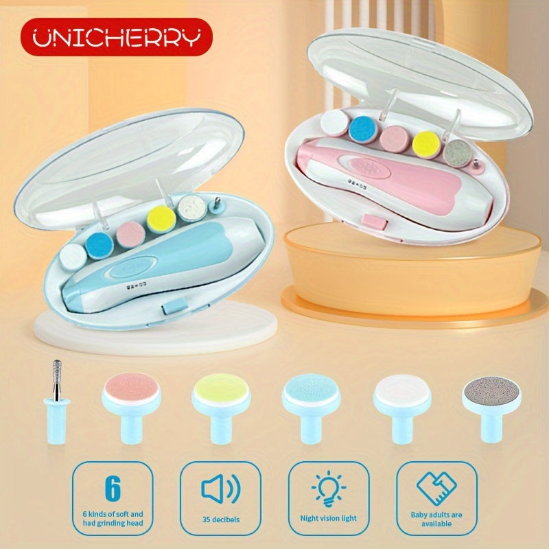 Baby Nail Trimmer Electric, 6 In 1 Safety Baby Nail Clippers, With 6 Grinding Pads And LED Light, Trim Polish Grooming Kit For Newborn Infant Toddler Or Adults Toes Fingernails Care, Christmas, Halloween, Thanksgiving Day Gif