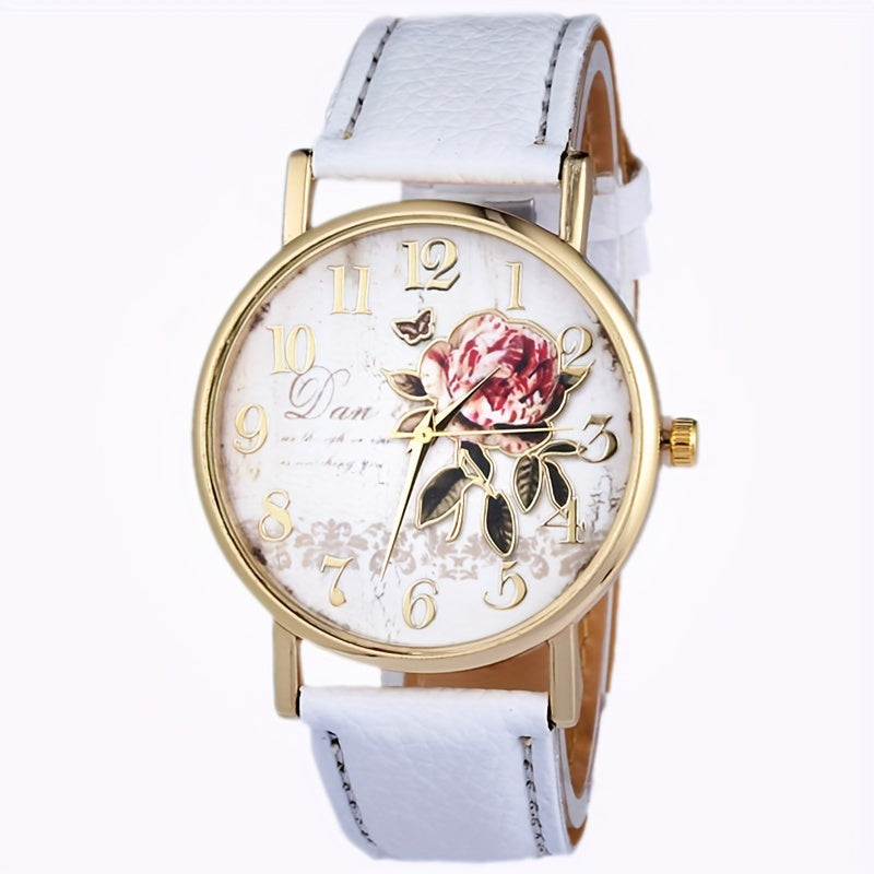 Elegant Rose Flower Embellished Quartz Wristwatch - Fashionable Casual Design - Perfect Gift for Special Occasions