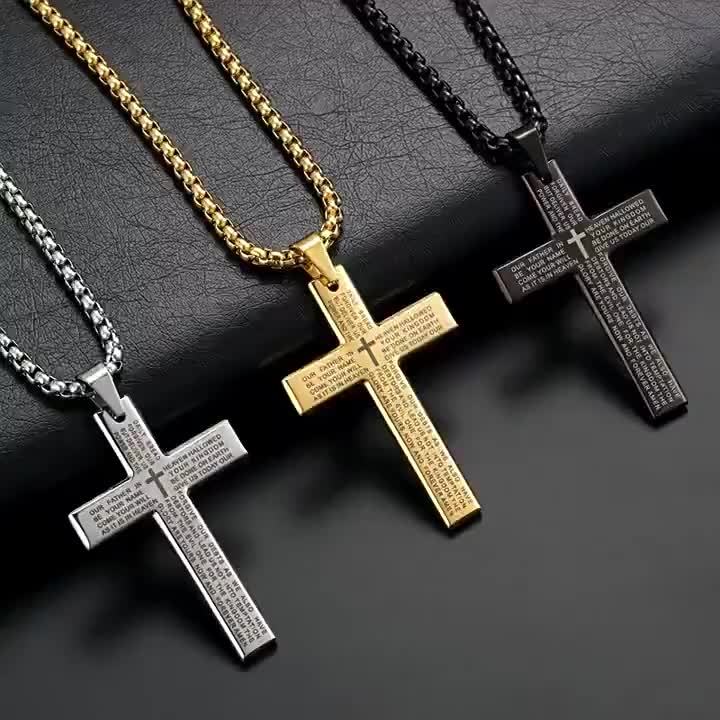1pc European and American trendy new religious engraved cross necklace, and versatile for men and women, cross pendant necklace