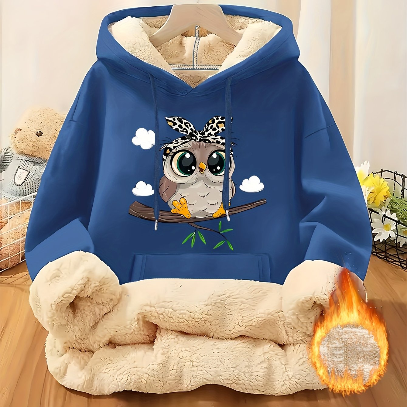 Women's Highland Cow Print Fleece Hooded Sweater - Thickened Winter Warmth, Cozy Plush Lining, Casual Retro Pullover with Pocket, Pink Scottish Cow Design, Sizes XS-XXL (Machine Washable) for Spring, Fall & Winter Layering