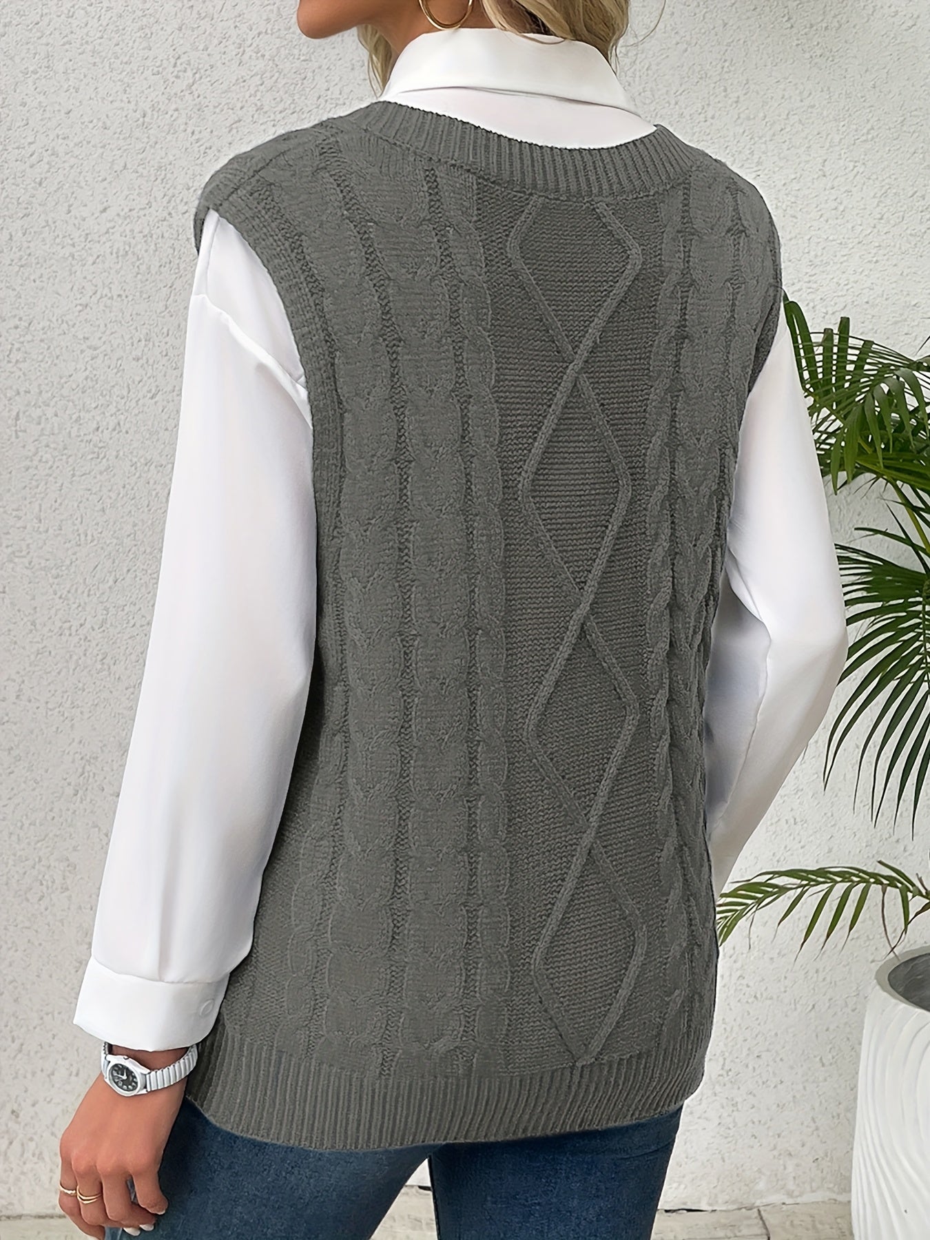 Women'S Sleeveless V-Neck Sweater Vest | Medium Stretch, Rib, Casual Style for Spring/Fall