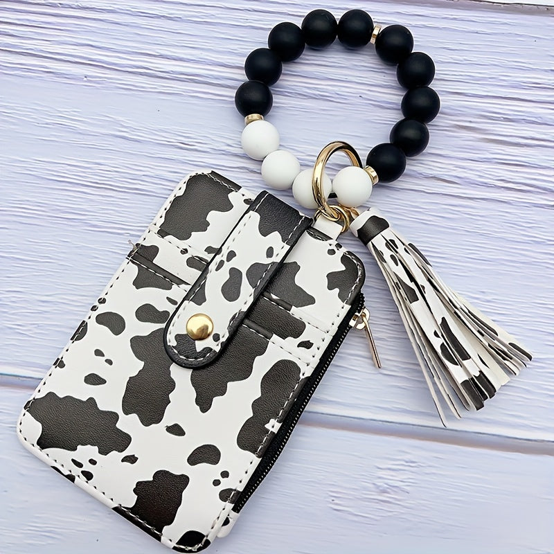 1pc Stylish Leopard Sun Flower Cow Pattern Silicone Bangle - Western Cowboy Bag Bead Keychain, Ladies Wallet Card Holder, Fashionable Key Ring with Unique Design and Colorful Pattern