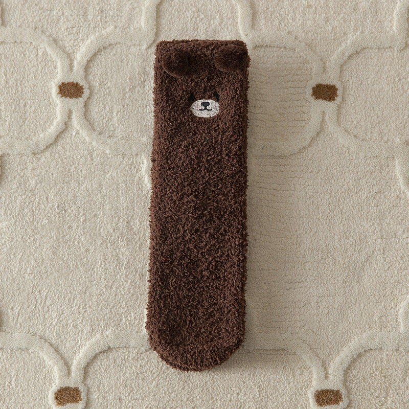 1 Pair Women'S Cute Non-Shedding Coral Fleece Warm Socks | Autumn-Winter Collection, Solid Color, Fabric