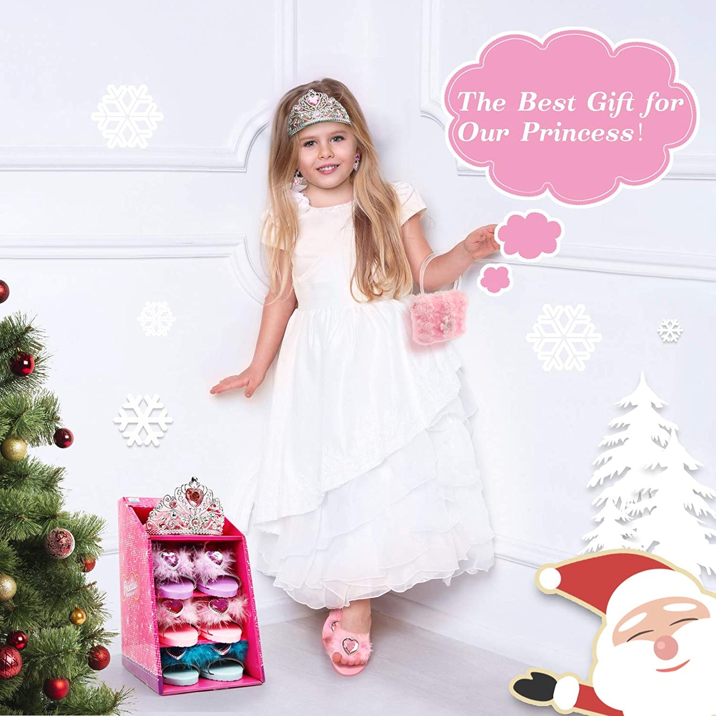 Princess Girl Dress-up Shoes, Role-playing Jewelry Toy Set 3 Pairs of Princess Shoes, Crown Earrings Necklace Ring Handbag Role-playing Shoe Set, Halloween Christmas Gift, Suitable for 3-6 Years Old