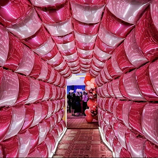 25-Pack Aluminum Film Magenta Pink Square Double-Sided Metal Balloons for Wall Tunnel Archway Flower Wreath, Anniversary Commemorative Set, Birthday Engagement New Year Party Decorations, No Power Required, for Wedding, Mothe