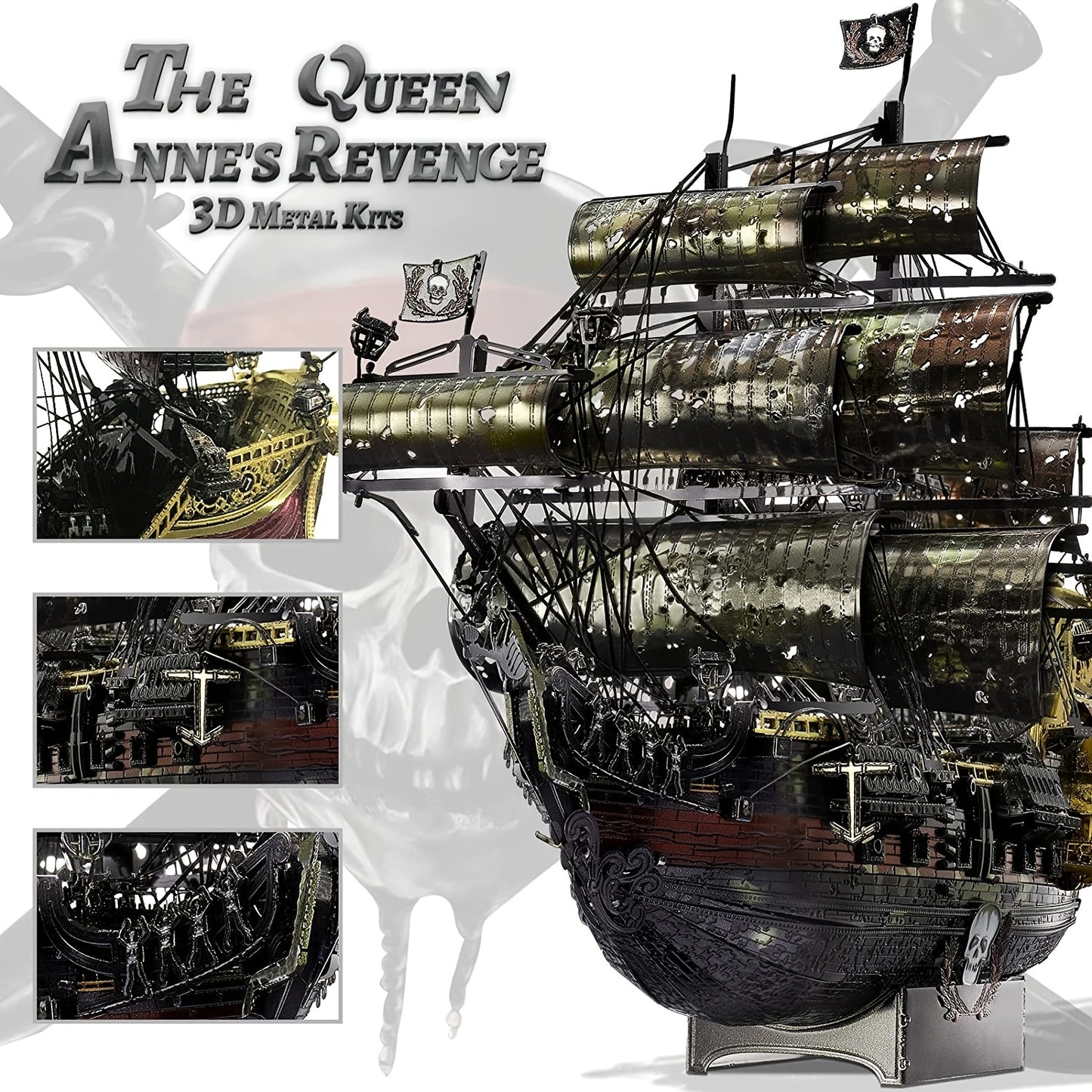 Piececool Metal 3D Puzzles for Adults, Flying Dutchman Pirate Ship Model Kits, 3D Watercraft Model Building Kit, DIY Craft Kits Difficult 3D Puzzles for Family Time, Great Birthday Gifts