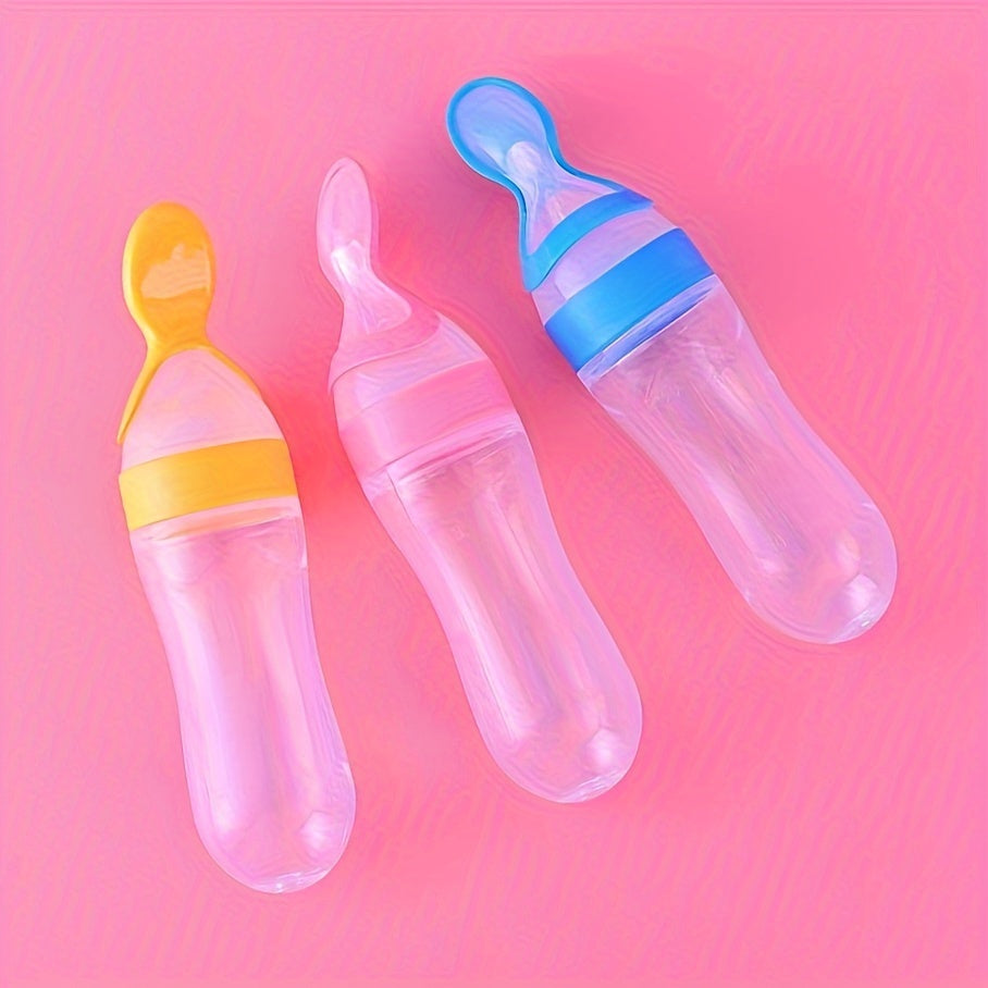 [Silicone Baby Feeder] Silicone Baby Food Feeder, Multifunctional Feeding Bottle with Spoon | Food Dispensing, Food Supplement, and Medicine Processor