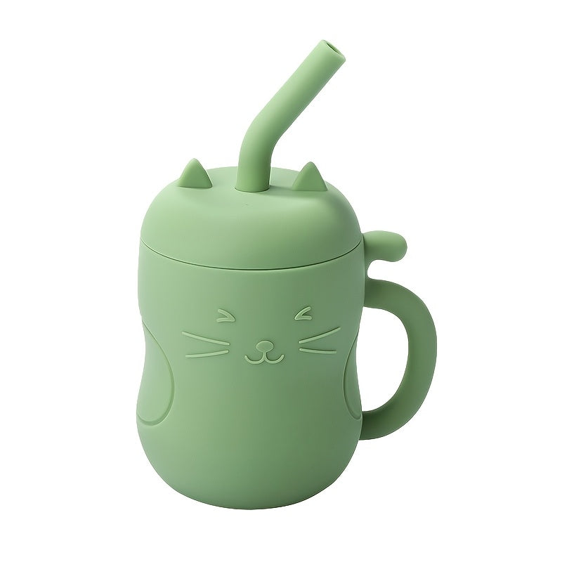 TYRY.HU Baby Learning Cup with Straw & Lid - Leak-Proof Soft Silicone Training Cup Suitable for, Feeding, Lid & Straw, Cute Cat, Easy to Clean, (4 Colors: ///)