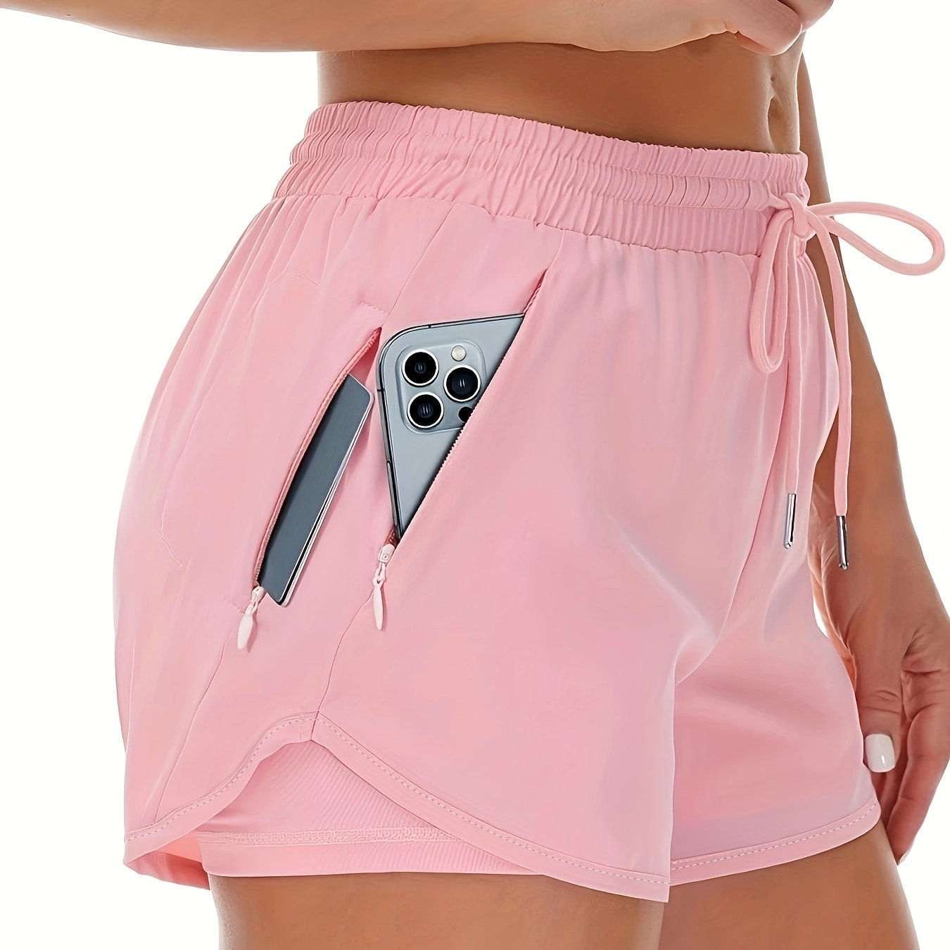 Women'S Casual Sports Shorts - Beige, Stretchy Lycra Fabric, Drawstring Waist, Multiple Pockets for Running and Fitness, Casual Sportswear|Casual Fit|Stretchy Fabric